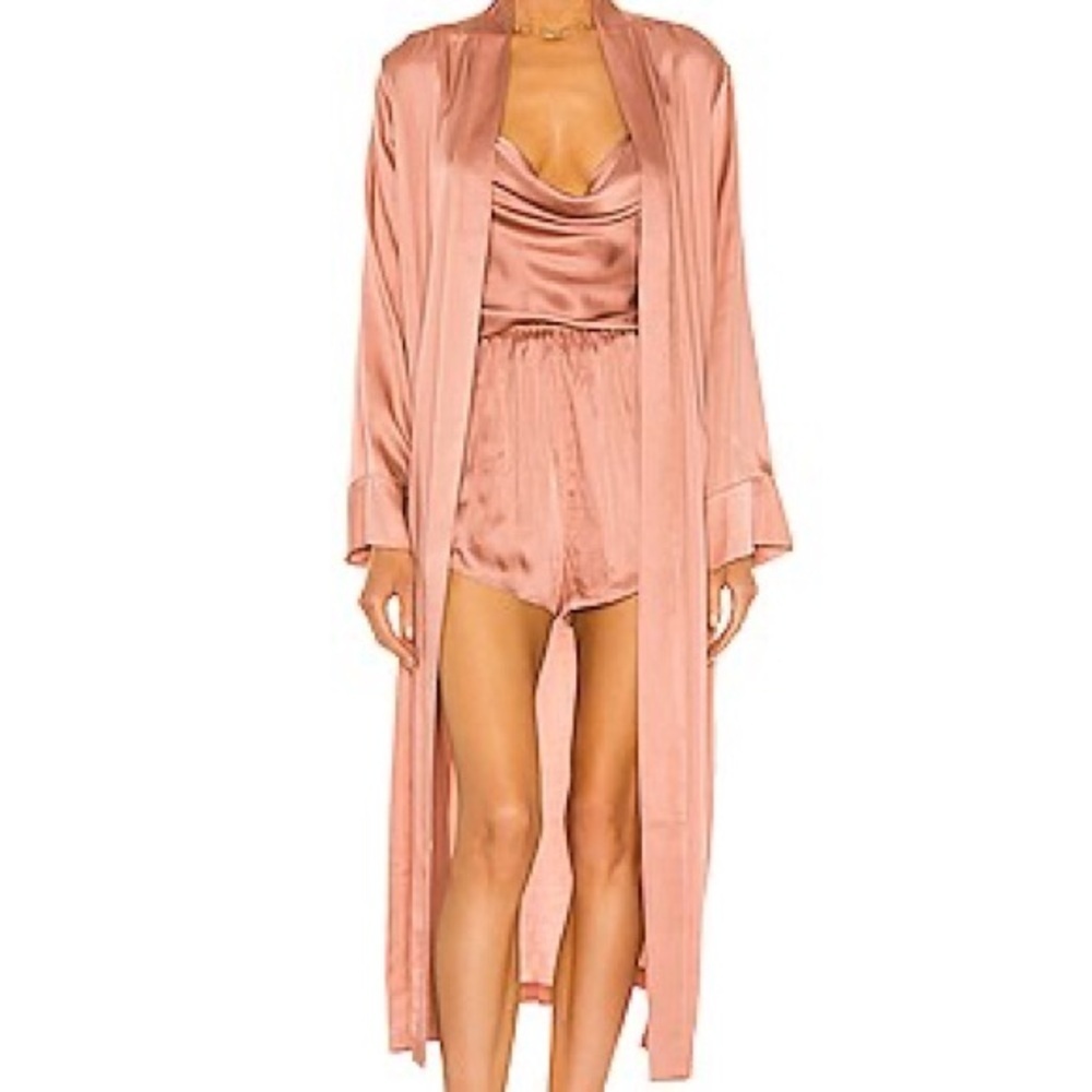 Weekend Stories Elegant Pink Satin Sleepwear Long Robe from Revolve